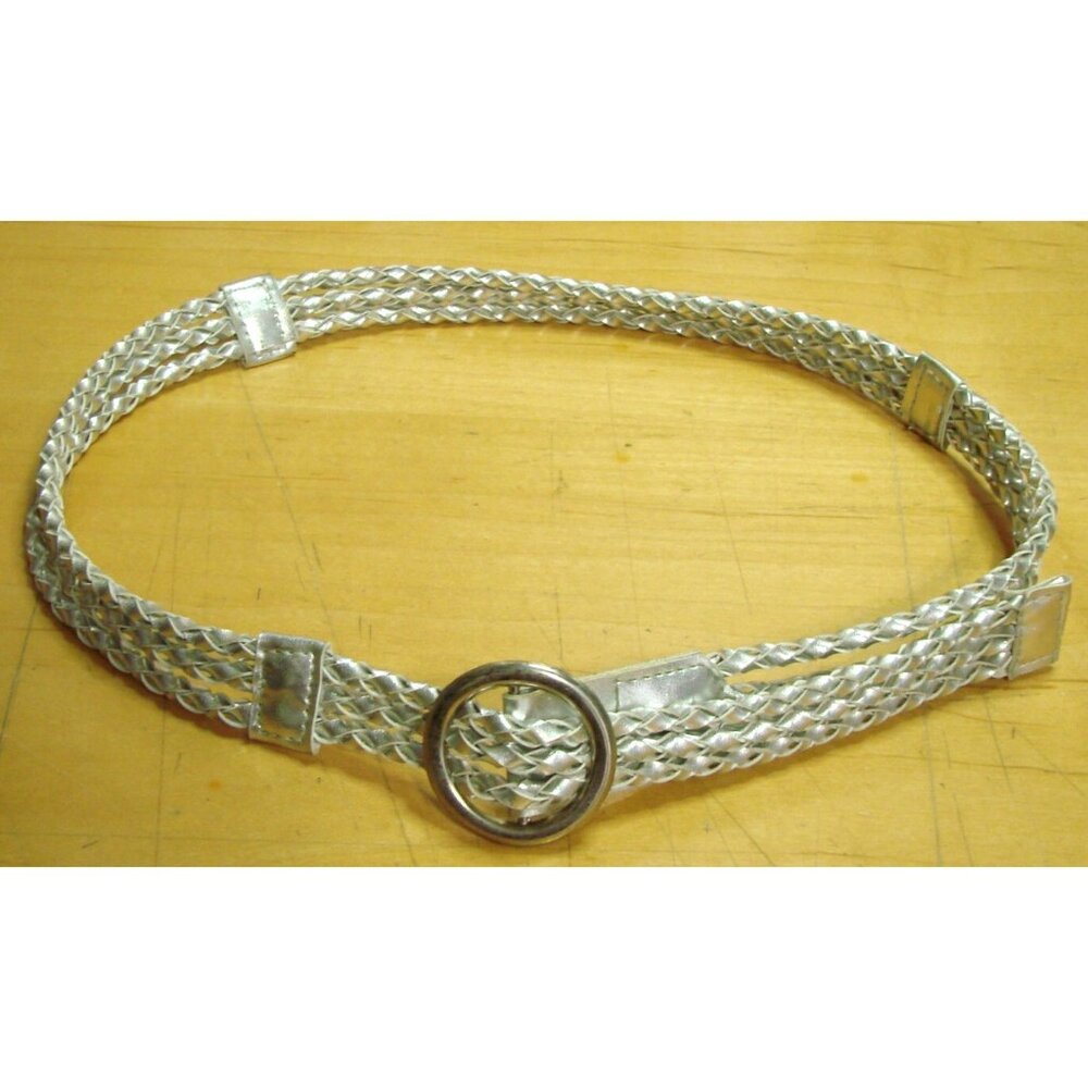 Silver Metallic Twist Braid Rope Three Strand Fashion Belt Size L-XL Dress Denim